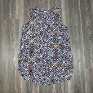 Spense Sleeveless Filigree Print Long Button Up Tunic Top